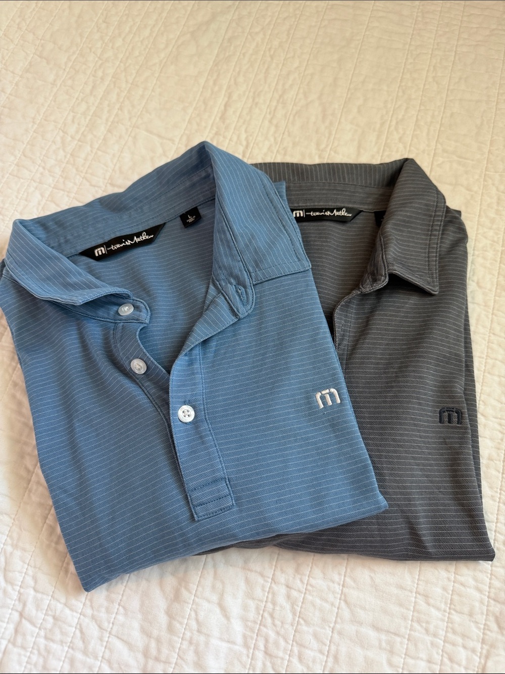 Travis Mathew Blue and Gray Pinstripe Performance Polo Pair Bundle